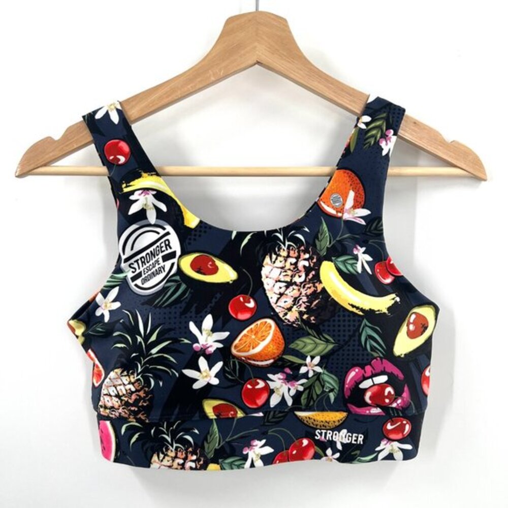 Stronger label sports bra workout top fruit escape ordinary FUNKY loud fun M - Picture 11 of 11